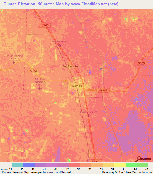 Dumas,US Elevation Map