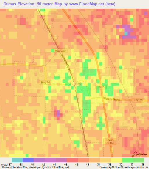 Dumas,US Elevation Map