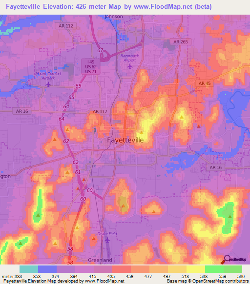 Fayetteville,US Elevation Map