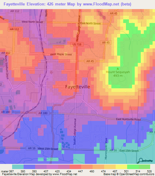 Fayetteville,US Elevation Map