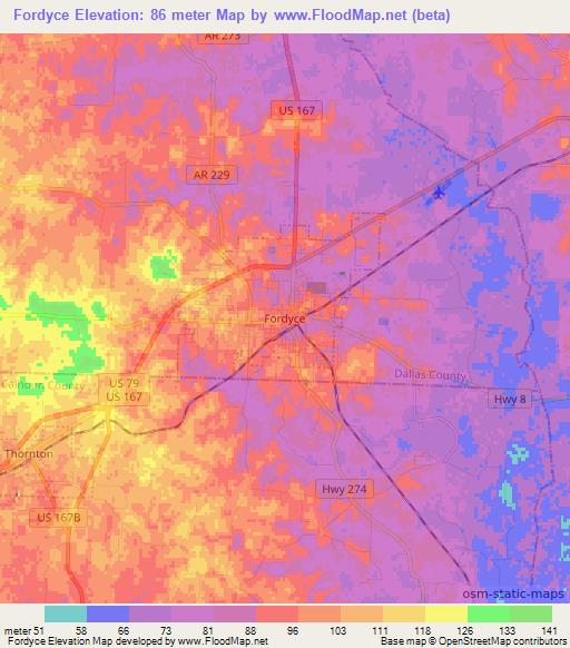 Fordyce,US Elevation Map