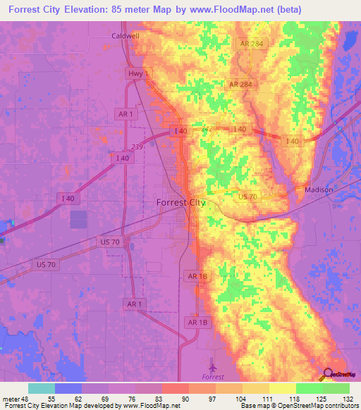 Forrest City,US Elevation Map