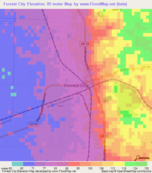 Forrest City,US Elevation Map