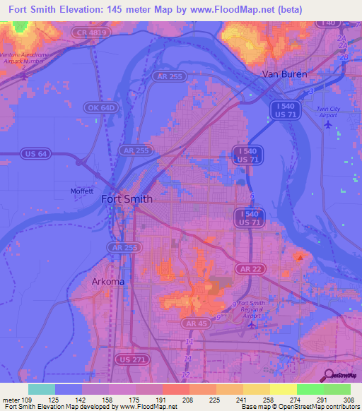 Fort Smith,US Elevation Map