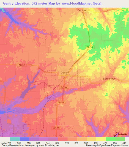 Gentry,US Elevation Map