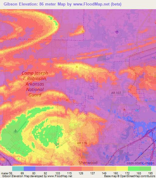 Gibson,US Elevation Map