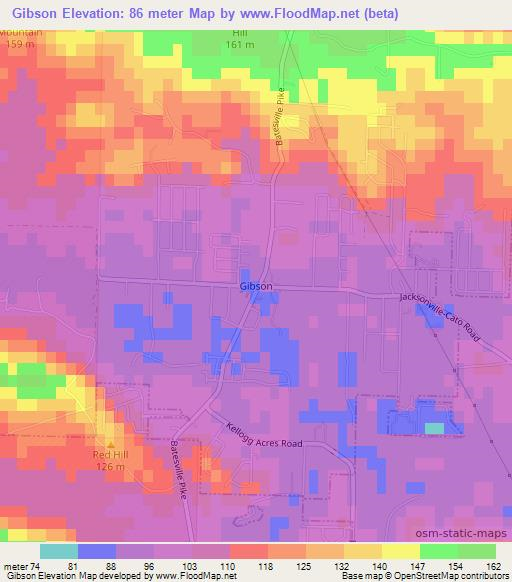 Gibson,US Elevation Map