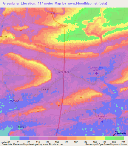 Greenbrier,US Elevation Map