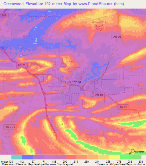 Greenwood,US Elevation Map