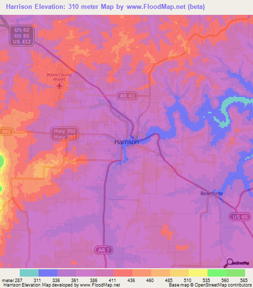 Harrison,US Elevation Map