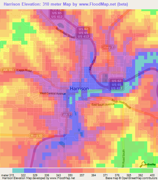 Harrison,US Elevation Map