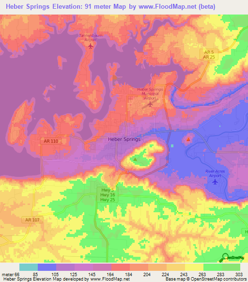 Heber Springs,US Elevation Map