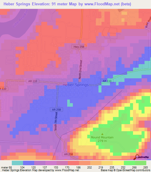 Heber Springs,US Elevation Map