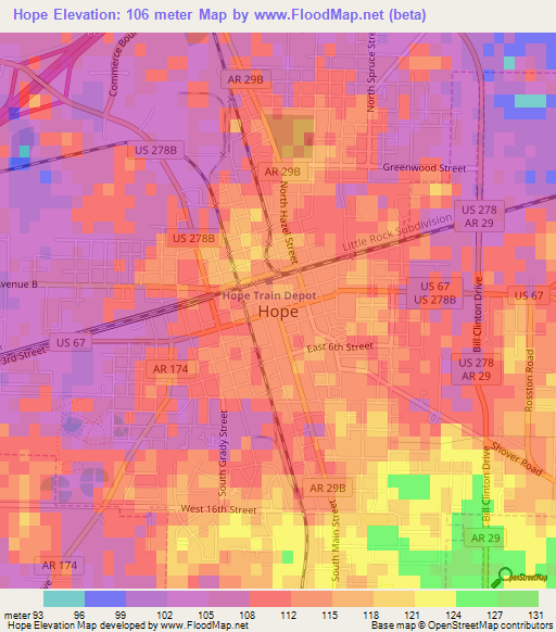 Hope,US Elevation Map