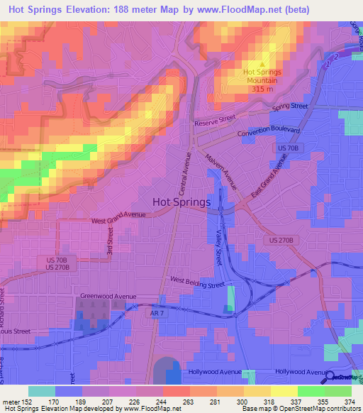 Hot Springs,US Elevation Map