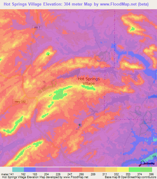 Hot Springs Village,US Elevation Map