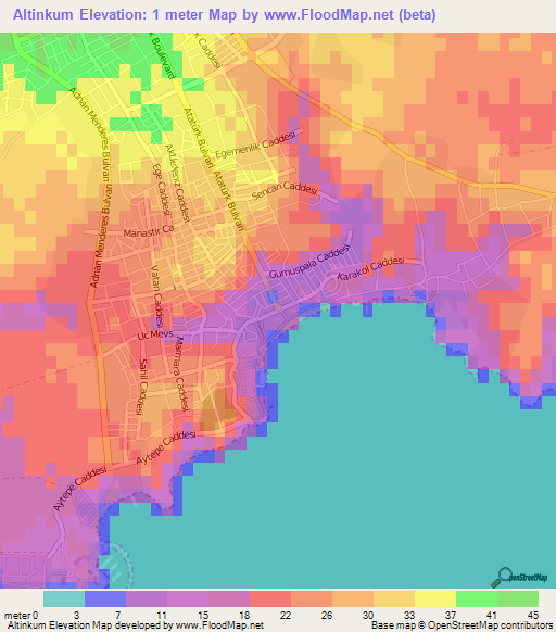 Altinkum,Turkey Elevation Map