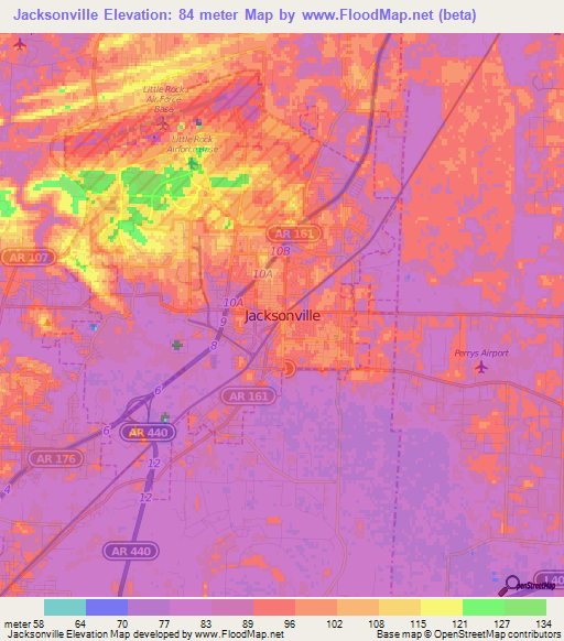 Jacksonville,US Elevation Map