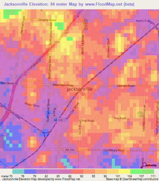 Jacksonville,US Elevation Map