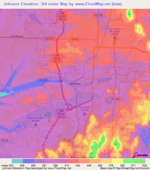 Johnson,US Elevation Map