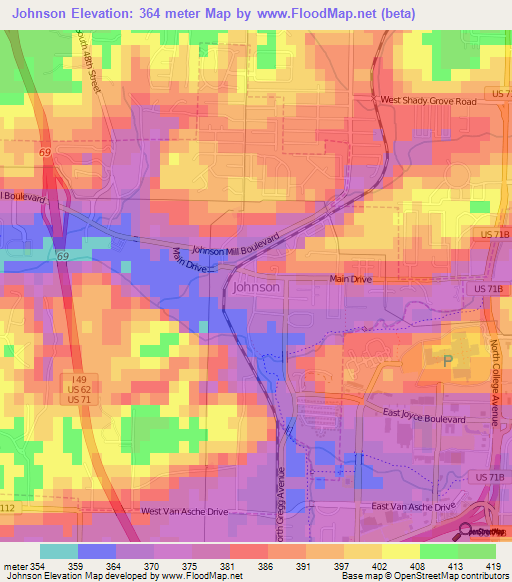 Johnson,US Elevation Map