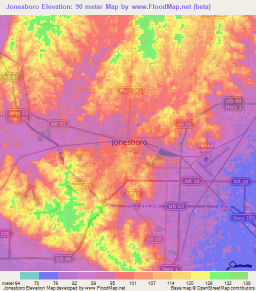 Jonesboro,US Elevation Map