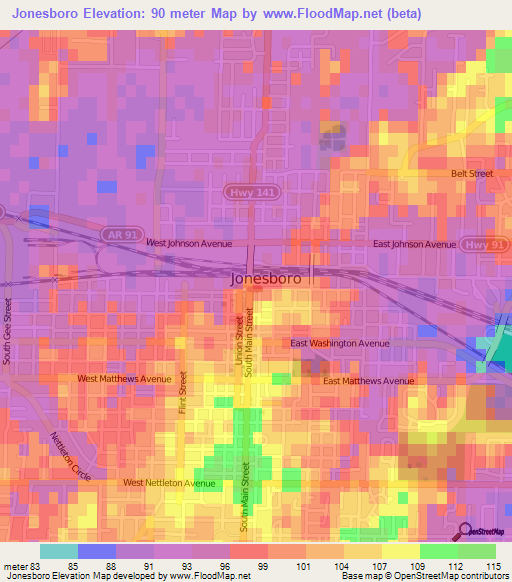 Jonesboro,US Elevation Map