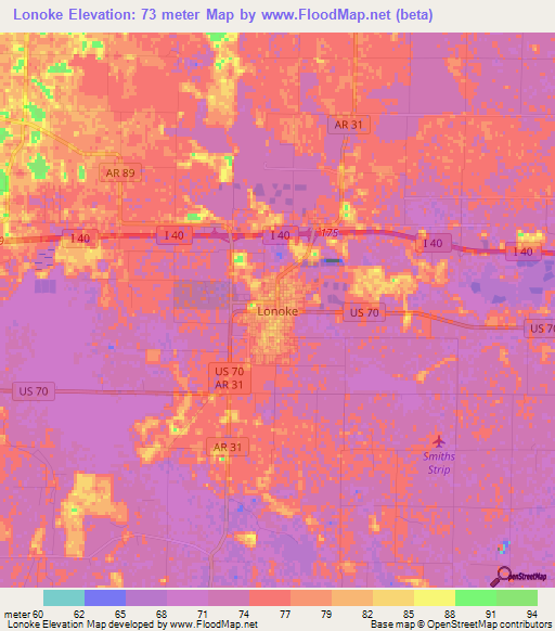 Lonoke,US Elevation Map