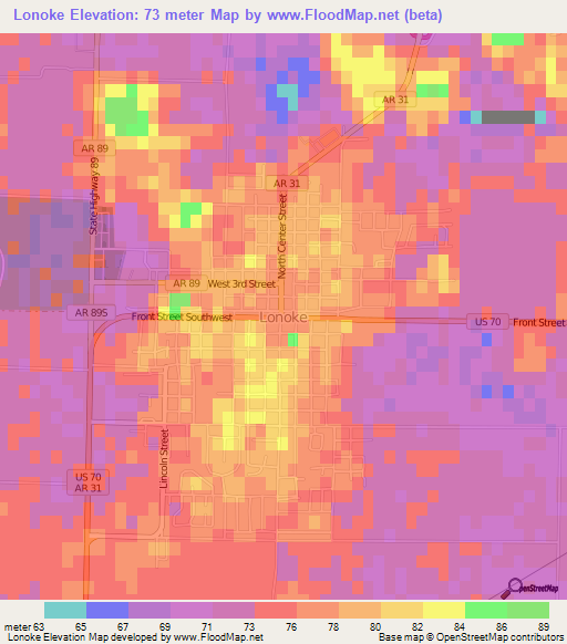 Lonoke,US Elevation Map