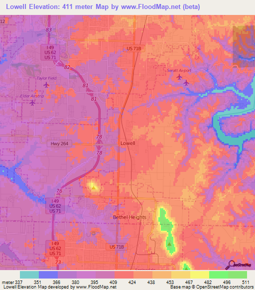 Lowell,US Elevation Map