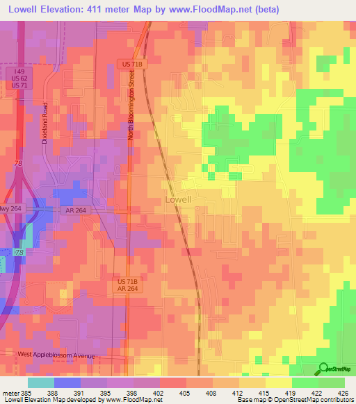 Lowell,US Elevation Map