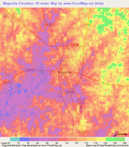 Magnolia,US Elevation Map