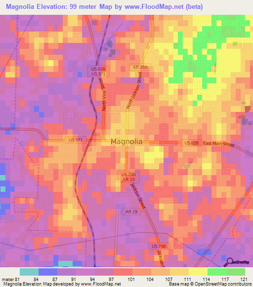 Magnolia,US Elevation Map