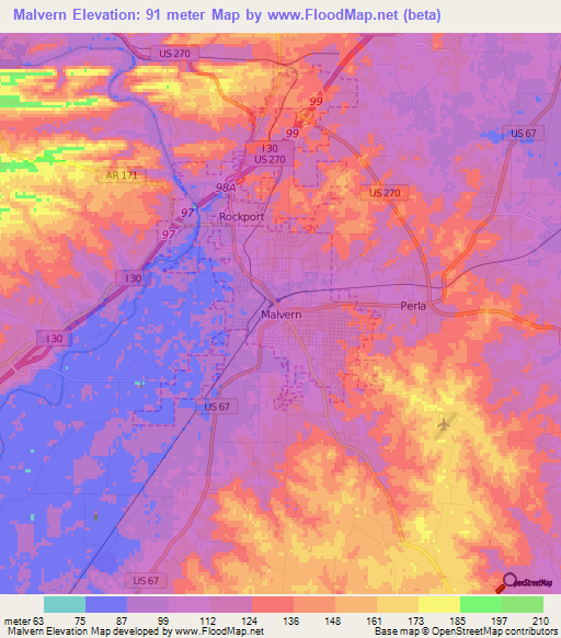 Malvern,US Elevation Map