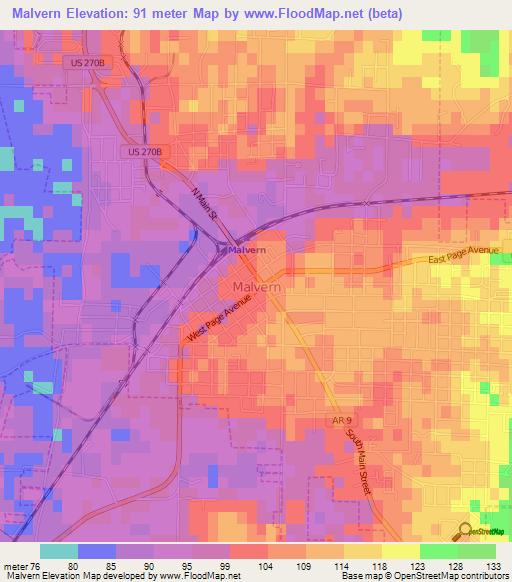 Malvern,US Elevation Map