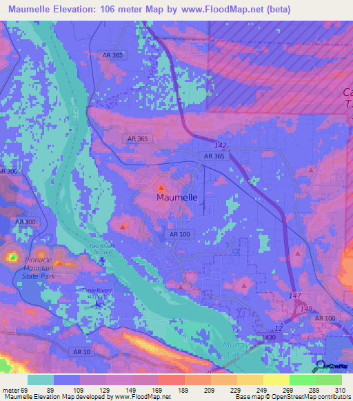 Maumelle,US Elevation Map