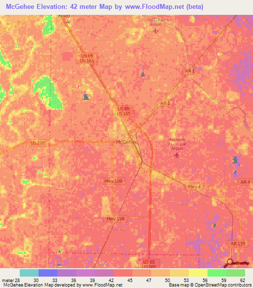 McGehee,US Elevation Map