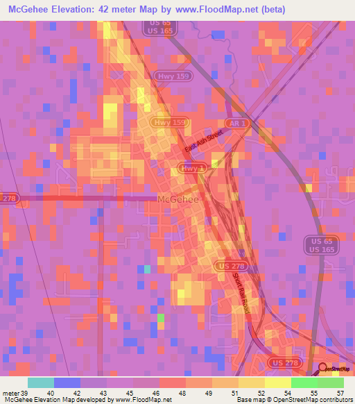 McGehee,US Elevation Map