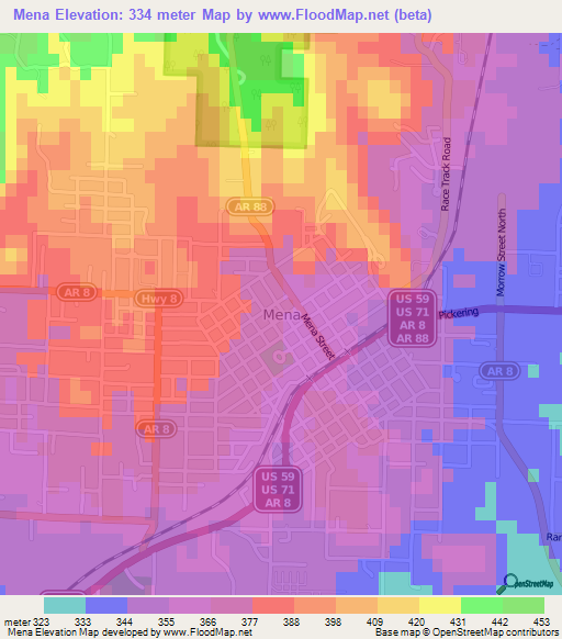 Mena,US Elevation Map