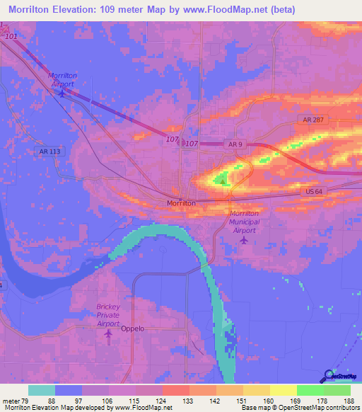 Morrilton,US Elevation Map