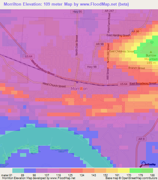 Morrilton,US Elevation Map