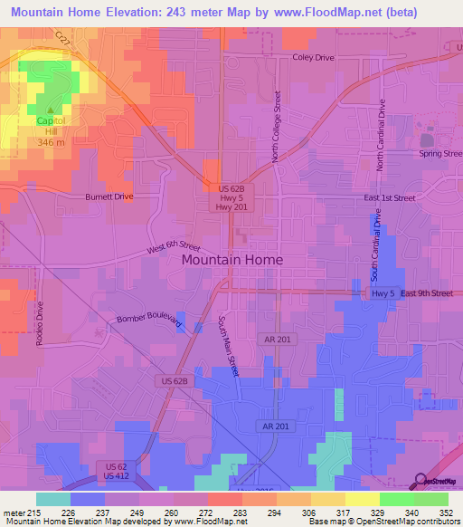 Mountain Home,US Elevation Map