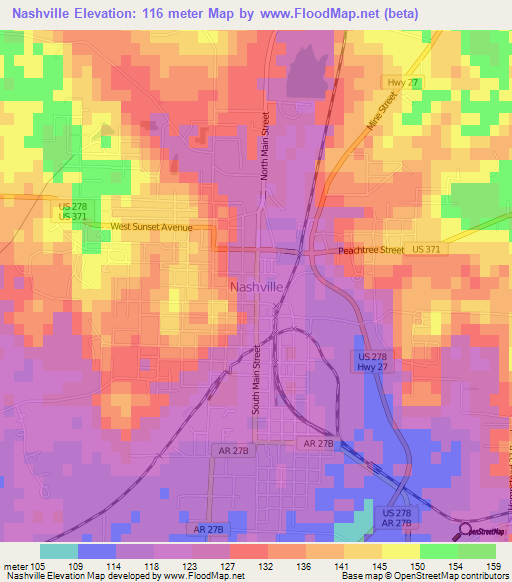 Nashville,US Elevation Map