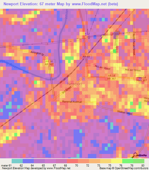 Newport,US Elevation Map