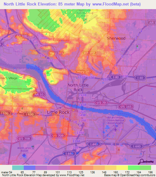 North Little Rock,US Elevation Map