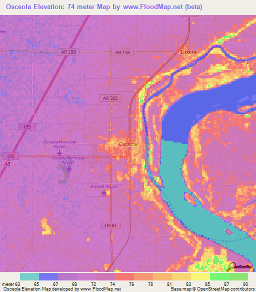 Osceola,US Elevation Map