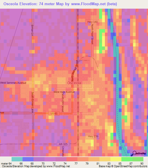 Osceola,US Elevation Map