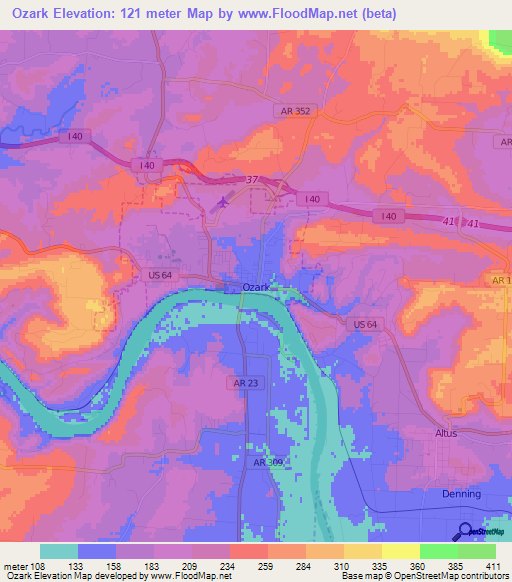 Ozark,US Elevation Map