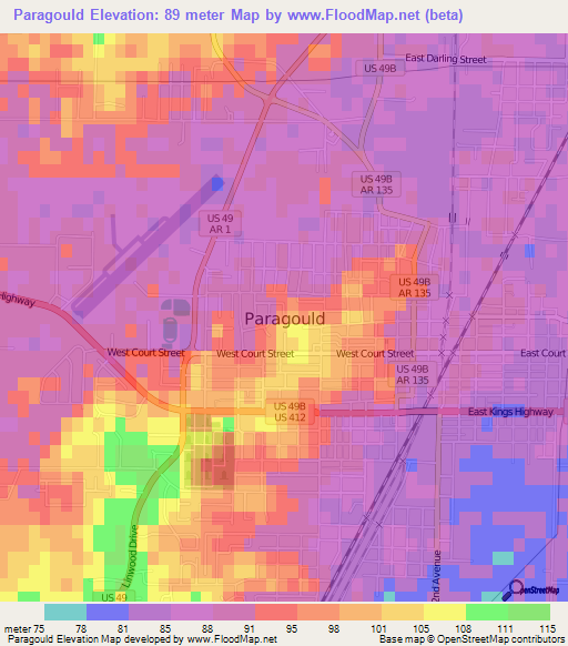 Paragould,US Elevation Map