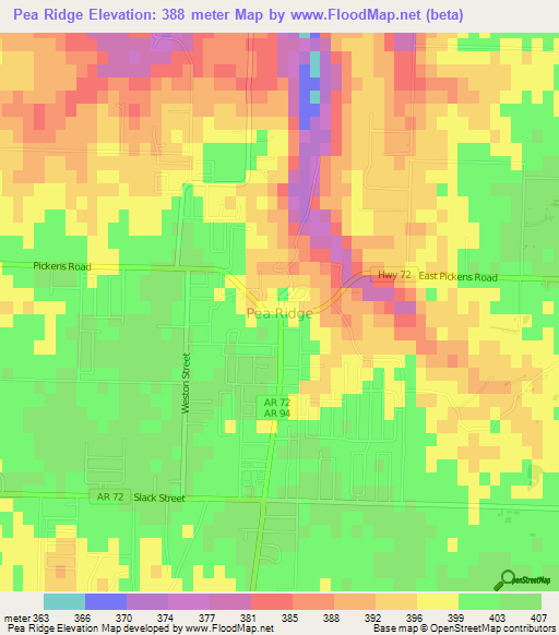 Pea Ridge,US Elevation Map